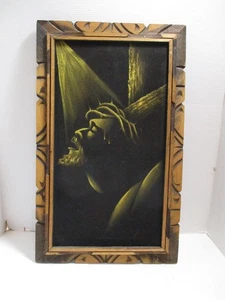 Pintura Vintage Terciopelo Negro Jesucristo 23" x 14" México MCM Arte Religioso - Imagen 1 de 6