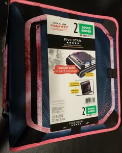 Five Star 2" Zipper Binder W/ 5 Tab Expansion Panel Navy/Pink - NEW - FREE SHIP! - Picture 1 of 8