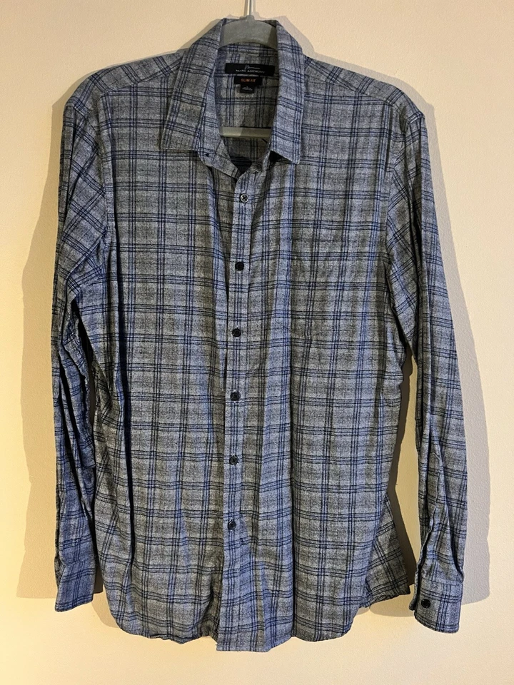Marc Anthony Slim Fit Shirt Size L  Mens Long Sleeve Spread Collar Blue - Image 1 of 3