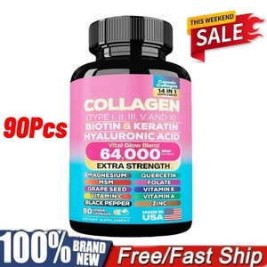 Píldoras de colágeno péptidos tipos I, II, III, V y X 64.000 mcg biotina 90 piezas - Imagen 1 de 10