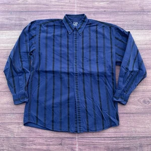 Vintage 90s Gap Vertical Striped Button Up Mens M Triple Blue Shirt Long Sleeve - Picture 1 of 8