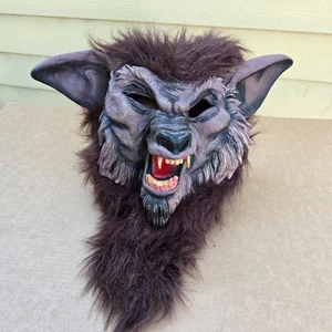 Vintage Werewolf Latex Mask Wolfman Monster Halloween Costume Brown Fur - Picture 1 of 15
