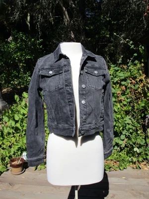 Joe’s Jeans Chaqueta Denim Crop NEGRO CARBÓN AÑOS 80 90 Punk Grunge Camionero Retro S Foto 1 de 4