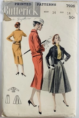 Vintage 1950s Misses Back Interest Suit Pattern 2 Skirts Size 14 Butterick 7926 - Image 1 of 2