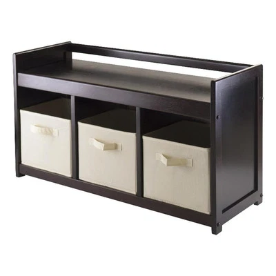 Winsome Addison 4 Pieces Storage Transitional Solid Wood Bench in Espresso Foto 1 de 4