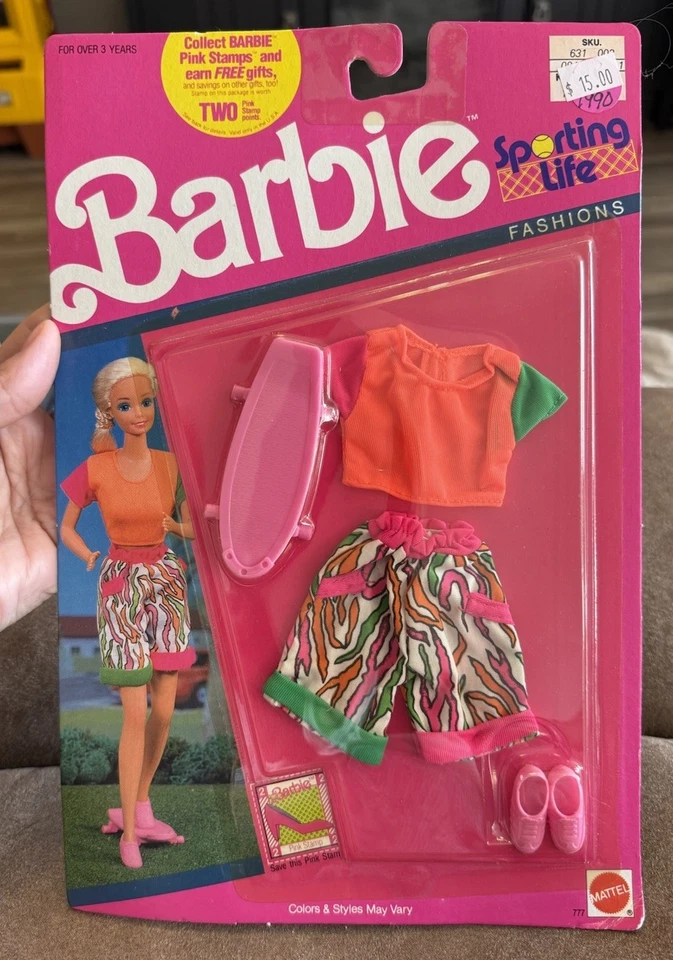 on Card Barbie Sporting Life Fashions Checkers Outfit Set 777 Mattel 1990