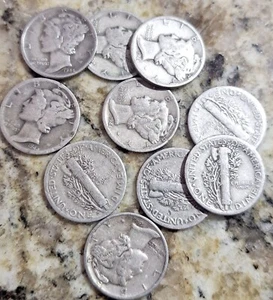 Moneda de diez centavos de plata Mercury 1944-D de alta calidad - Lote de 10 cada una en muy buen estado - Imagen 1 de 1