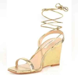 Sz 8 |✨️NEW✨️Antonio Melani the Maryamm Metallic Gold Lace-Up Wedge Sandals - Picture 1 of 8
