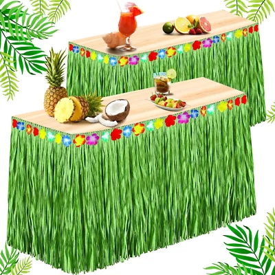 Hawaiian Luau Grass Table Skirt 9 Feet x 30 Inches Raffia Table Skirt Tiki Bar - Image 1 of 4
