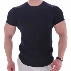 Solid Short Sleeve T Shirt Men Gym Fitness Sports Tee Shirt Summer Tops Clothes - Picture 1 of 10