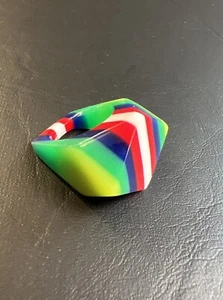 Vtg Chunky Lucite Ring Geometric 80s Blue Green Red Stripes Mod Brutalist Retro - Picture 1 of 7