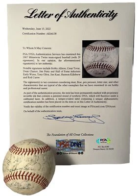 1967 Minnesota Twins Team Signed Baseball,Killebrew,Oliva,PSA/DNA 29 Autos,(B35) - Image 1 of 4