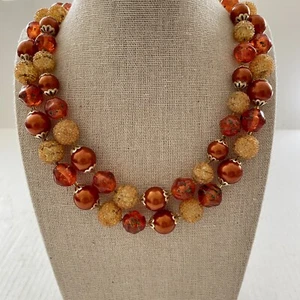 Collar de Cuentas Vintage 20" Doble Hilo Color Cobre Azúcar Otoño Otoño Colores - Imagen 1 de 11
