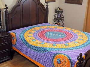 Mauve Yellow Mandala Elephant Bedding Cotton Tapestry Dot Print Bed Sheet Full