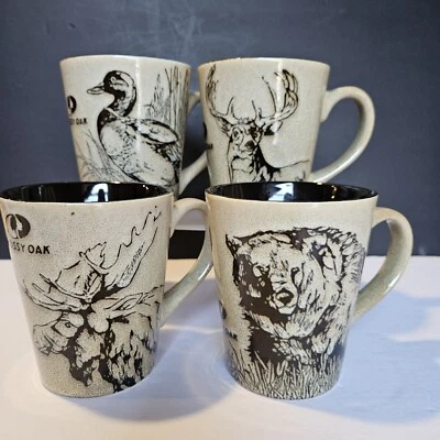 Mossy Oak Moose Deer Bear Duck Animal Print Stoneware 4 Piece Mug Set - Image 1 of 4