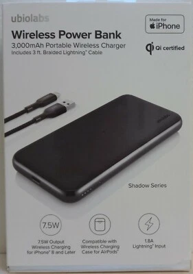 全新 Ubiolabs Shadow 3000mAh 无线 带 Lightnng 电缆 移动电源 适用于 iPhone — 第 1/4 张图片