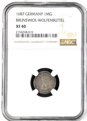 1687 German States Brunswick Wolfenbuttel Wildman Mariengroschen NGC XF 40 - Image 1 of 3