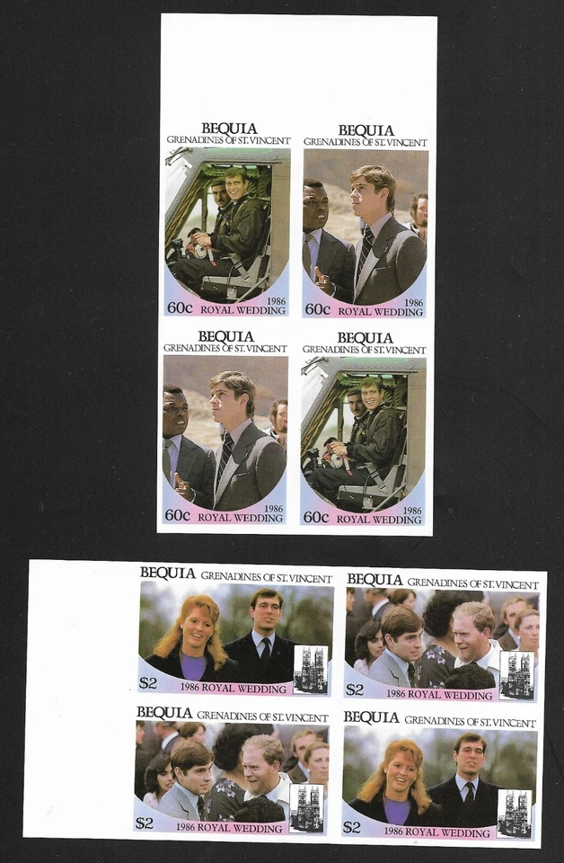 MNH Bequia St Vincent Sc# 233a - 235a Imperf Set of 8 Stamps 1986 Royal Wedding - Image 1 of 1