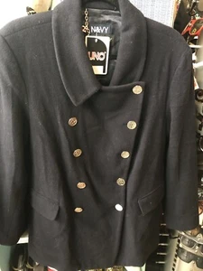 NAVY BLUE Wool & Cashmere military Classic Ladies/Unisex Pea Coat Size 12-14 M - Picture 1 of 4