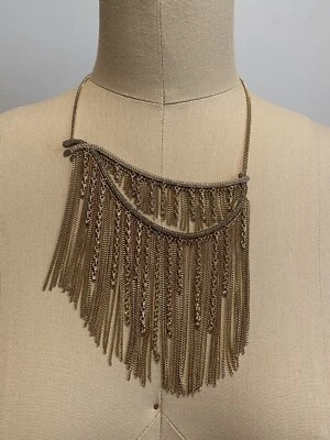 Givenchy Crystal & Chain Fringe Statement Necklace Gold Tone boho glam - Image 1 of 4