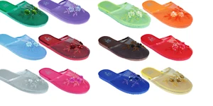 Women's Chinese Mesh Slipper Sequin Beaded Sandals Flip Flops - Picture 1 of 14