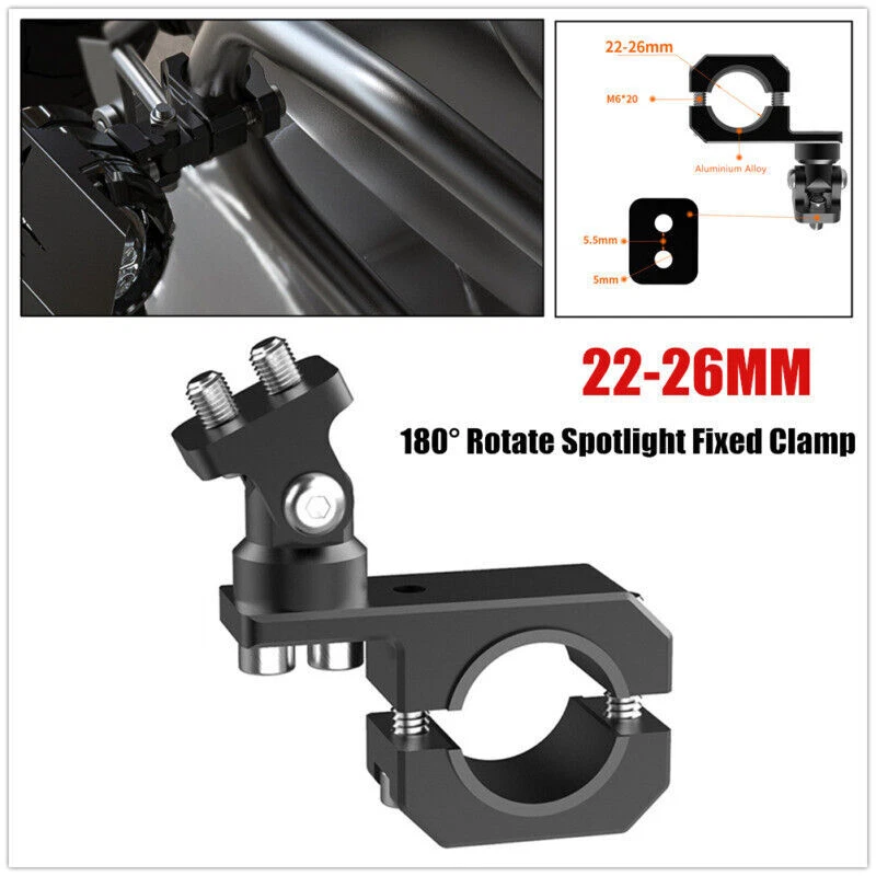 Aluminum 180° Motorcycle Crash Tube Fork Bar Spotlight Mount Bracket Fixed Clamp - Image 1 of 4