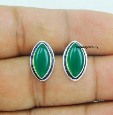 Pendientes hechos a mano de plata de ley 925 con piedras preciosas de ónix verde - Imagen 1 de 4