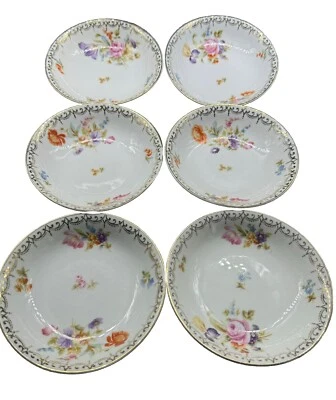 6 HUTSCHENREUTHER Bavaria  Fruit/Dessert (Sauce) Bowls Gold Scrolls Floral Spray Foto 1 de 4