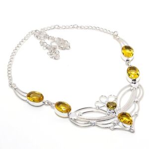 Yellow Citrine Gemstone Handmade 925 Sterling Silver Jewelry Necklaces Sz 18"