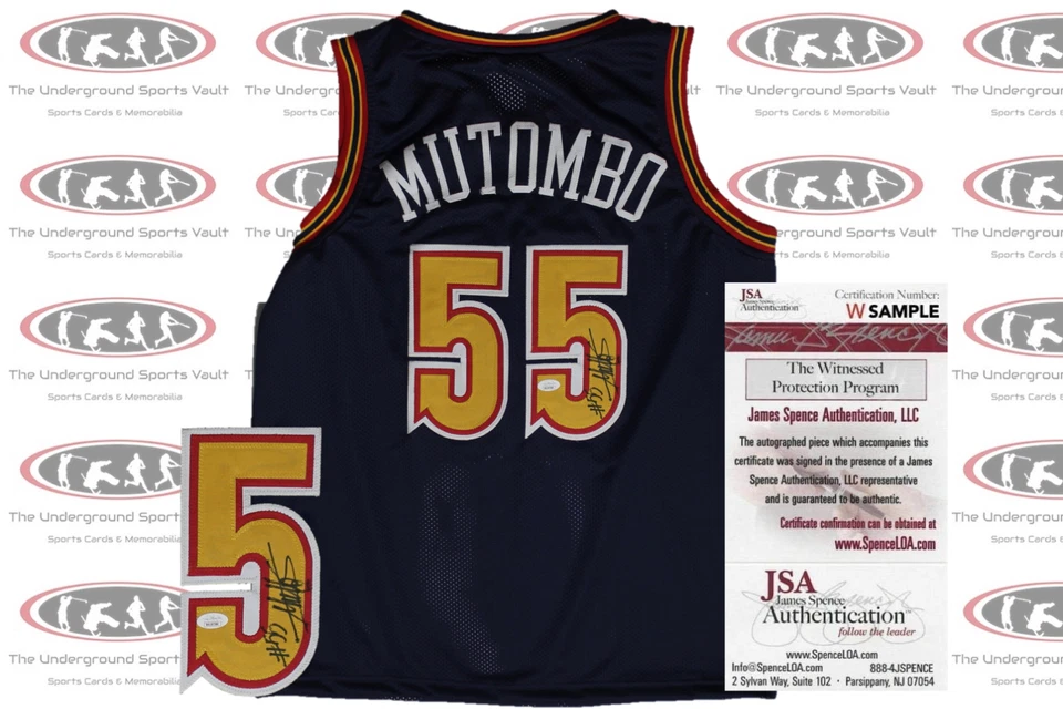 Dikembe Mutombo 签名 丹佛复古风格球衣 JSA 见证 — 第 1/3 张图片