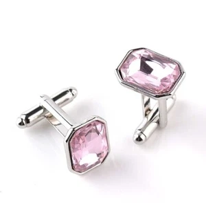 Solid 10K White Gold With Emerald Shape Simulated Tourmaline Cufflinks For Men's - Picture 1 of 3