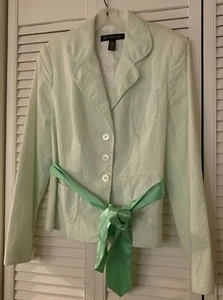 NWT INC Green White Seersucker Pinstriped Santa Anita Jacket Size L $99 70% OFF - Picture 1 of 6