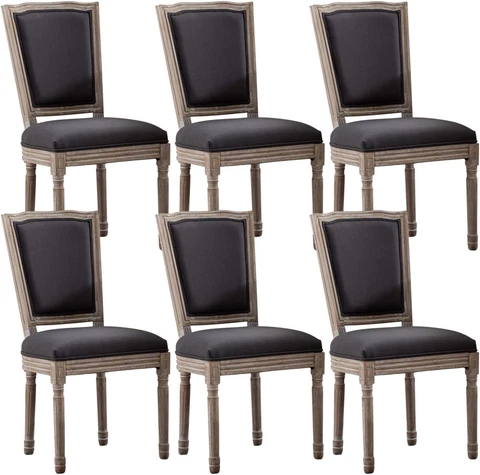 French Dining Chairs Set of 6, Louis Dining Chairs with Square Backrest and Exqu Cover