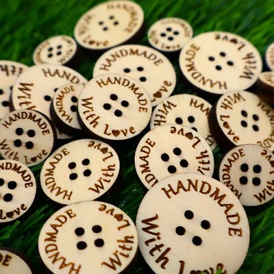 Personalized Wooden Buttons, Custom Engraved Sewing Tags for Knitting & Crochet - Image 1 of 3
