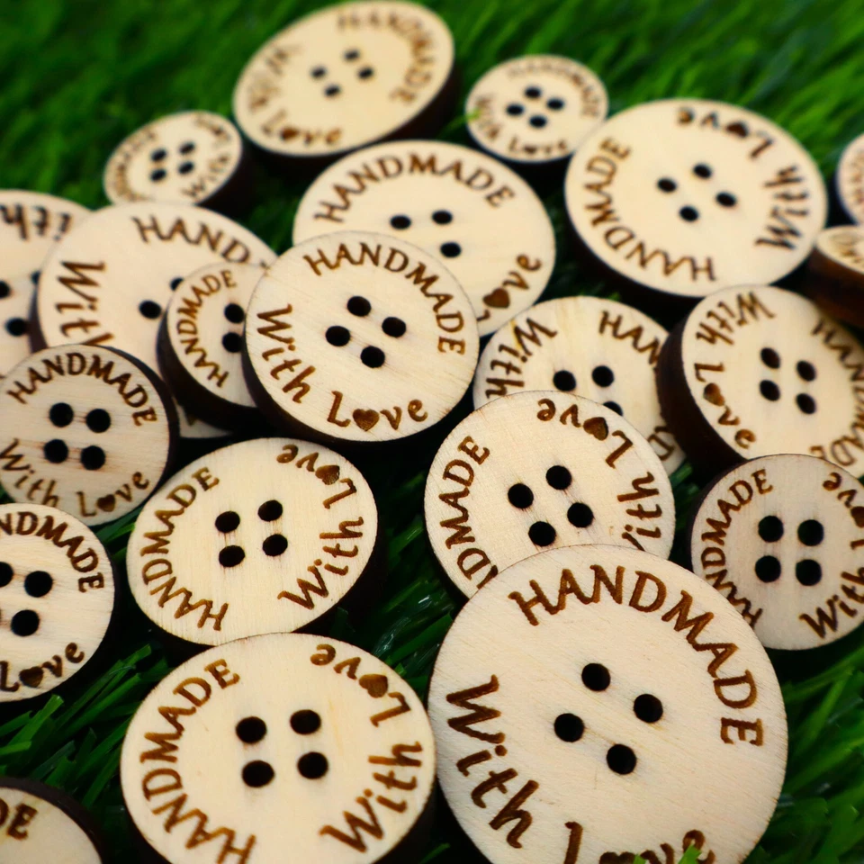 Personalized Wooden Buttons, Custom Engraved Sewing Tags for Knitting & Crochet - Image 1 of 3