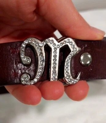 Cinturón Miss Me XL para mujer de cuero marrón con estrás hebilla en forma de M #32673 Foto 1 de 4