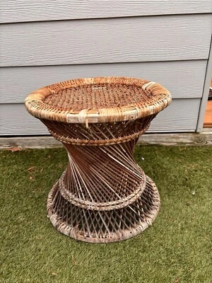 Vintage Retro Twisted Wicker Cane Rattan Stool/Table/Plant Stand Boho 70’s - Image 1 of 4
