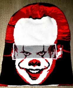 Herren PENNYWISE CLOWN BEANIE WINTERMÜTZE Einheitsgröße AUGEN BEDECKT! GRUSELIG! IT FILM - Bild 1 von 2