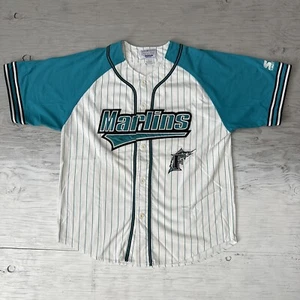 Vintage 90s Stitched Starter Florida Marlins Baseball Button Jersey Size Large - Picture 1 of 12