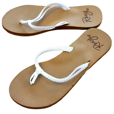 Roxy Costas II Kids Girl's White & Brown Flip-Flop Sandals Size 5 - EUC  Foto 1 de 4