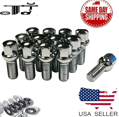 20Pc Chrome 14x1.5 Ball Seat Wheel Lug Bolts 33mm Shank Fit Porsche Stock Wheel - Image 1 of 4