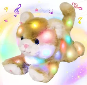 LED Musical Stuffed Kitty Lighting Up Singing Plush Cat Adjustable Volume - Picture 1 of 5