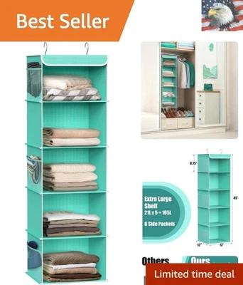 最大化壁橱空间带绿松石 5 架悬挂收纳袋和侧袋 — 第 1/4 张图片