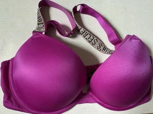 Sujetador con correa Victoria’s Secret púrpura con logotipo brillante talla 32DD usado en excelente estado - Imagen 1 de 2