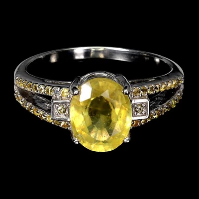 Anillo de plata de ley 925 ovalado zafiro amarillo 9x7 mm piedras preciosas naturales talla  Foto 1 de 4