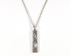 Sterling Silver 925 Hawaiian Scroll Vertical Bar Pendant Necklace WHG SIGNED - Picture 1 of 10