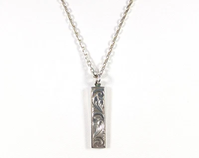 Sterling Silver 925 Hawaiian Scroll Vertical Bar Pendant Necklace WHG SIGNED - Image 1 of 4