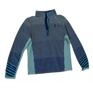 Under Armour Pullover Youth Large Blue Green Textured Quarter Zip Heatgear - Picture 1 of 4