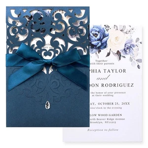 50 Pezzi Kit Invito Matrimonio, Blu Navy Inviti Taglio Laser con Buste... - Foto 1 di 7