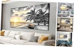 Canvas Wall Art for Living room 48L" x 24W" Black and White Beach Pictures - Picture 1 of 8
